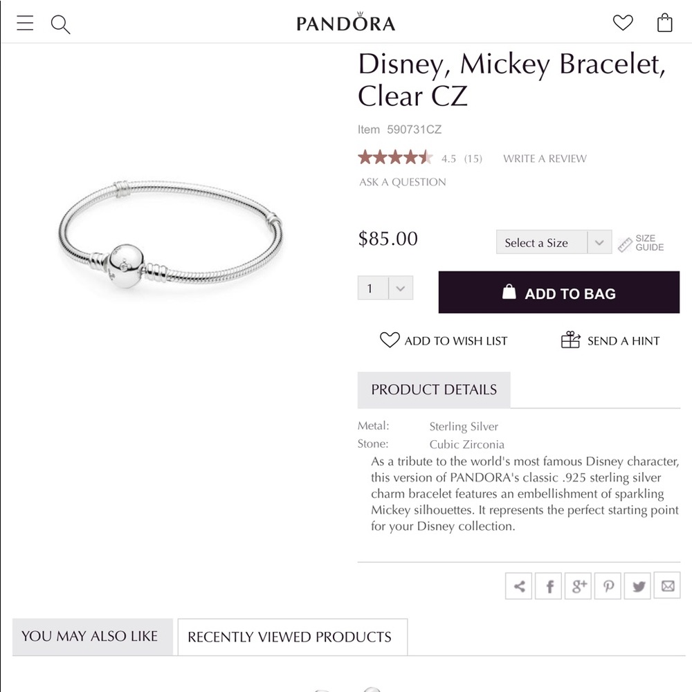 Pandora Disney Mickey Head Bracelet